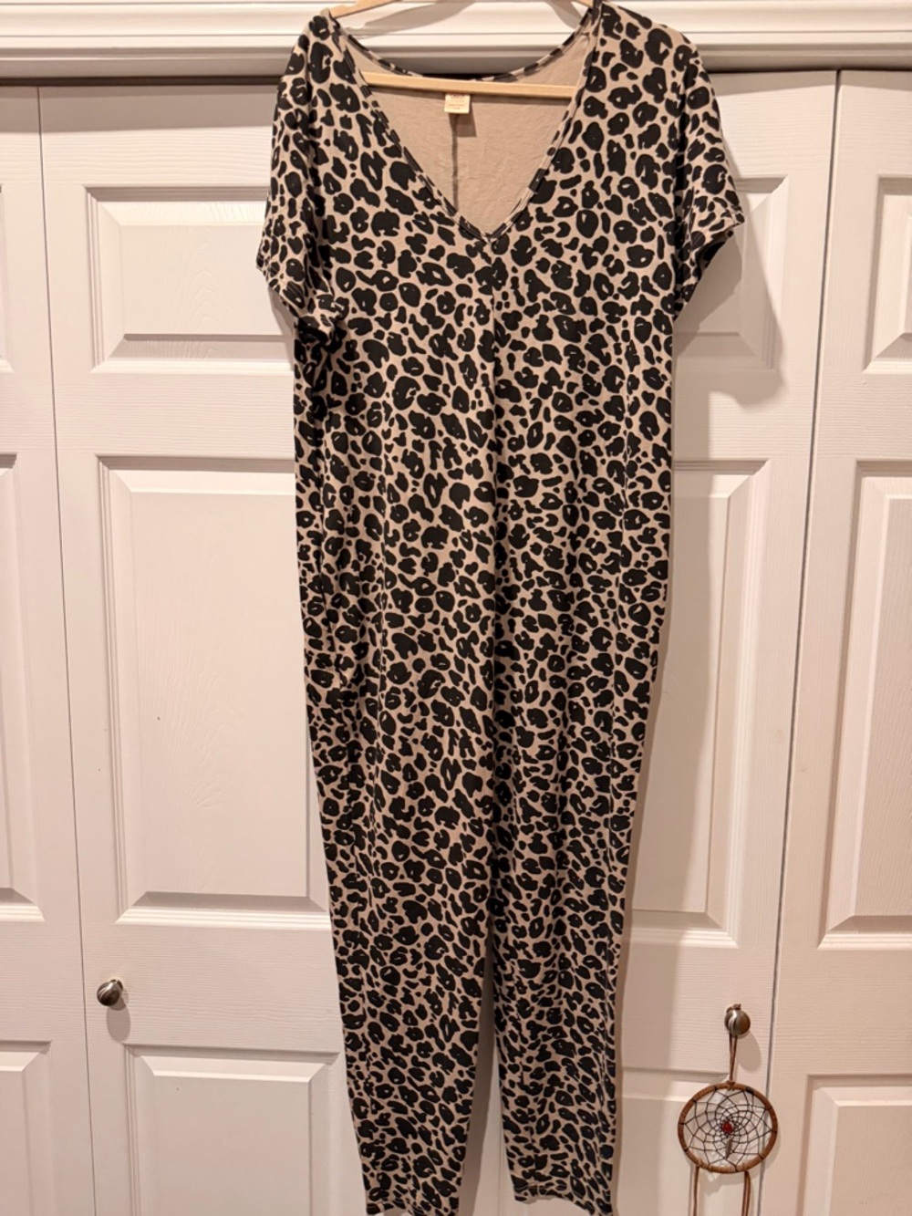 Smash + Tess Beige and Black Leopard Jumpsuit
